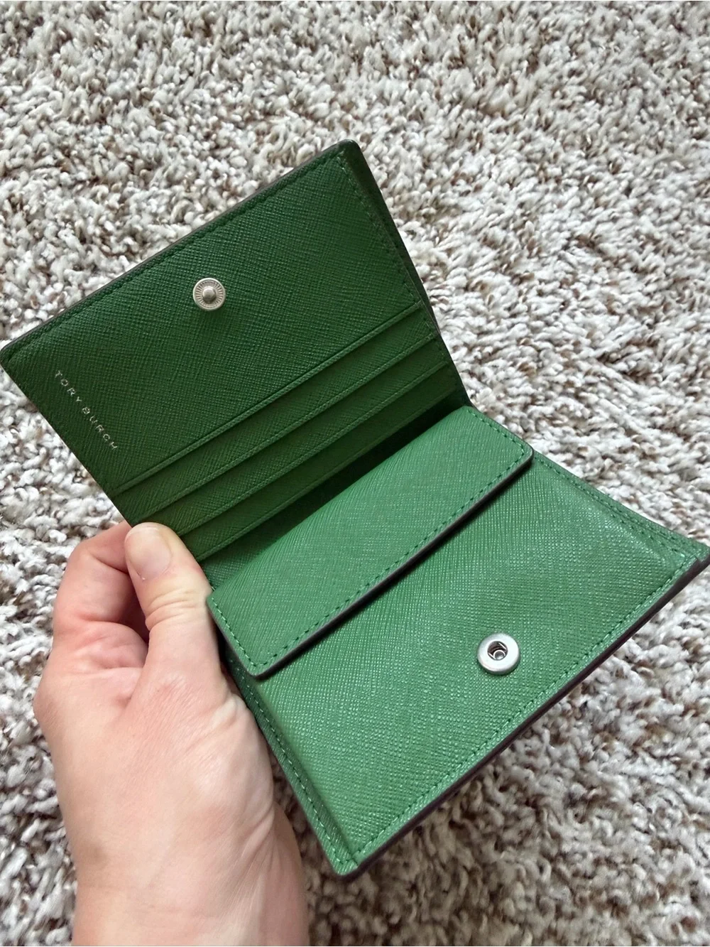 Tory Burch Emerald Green Leather Card & Key Holder